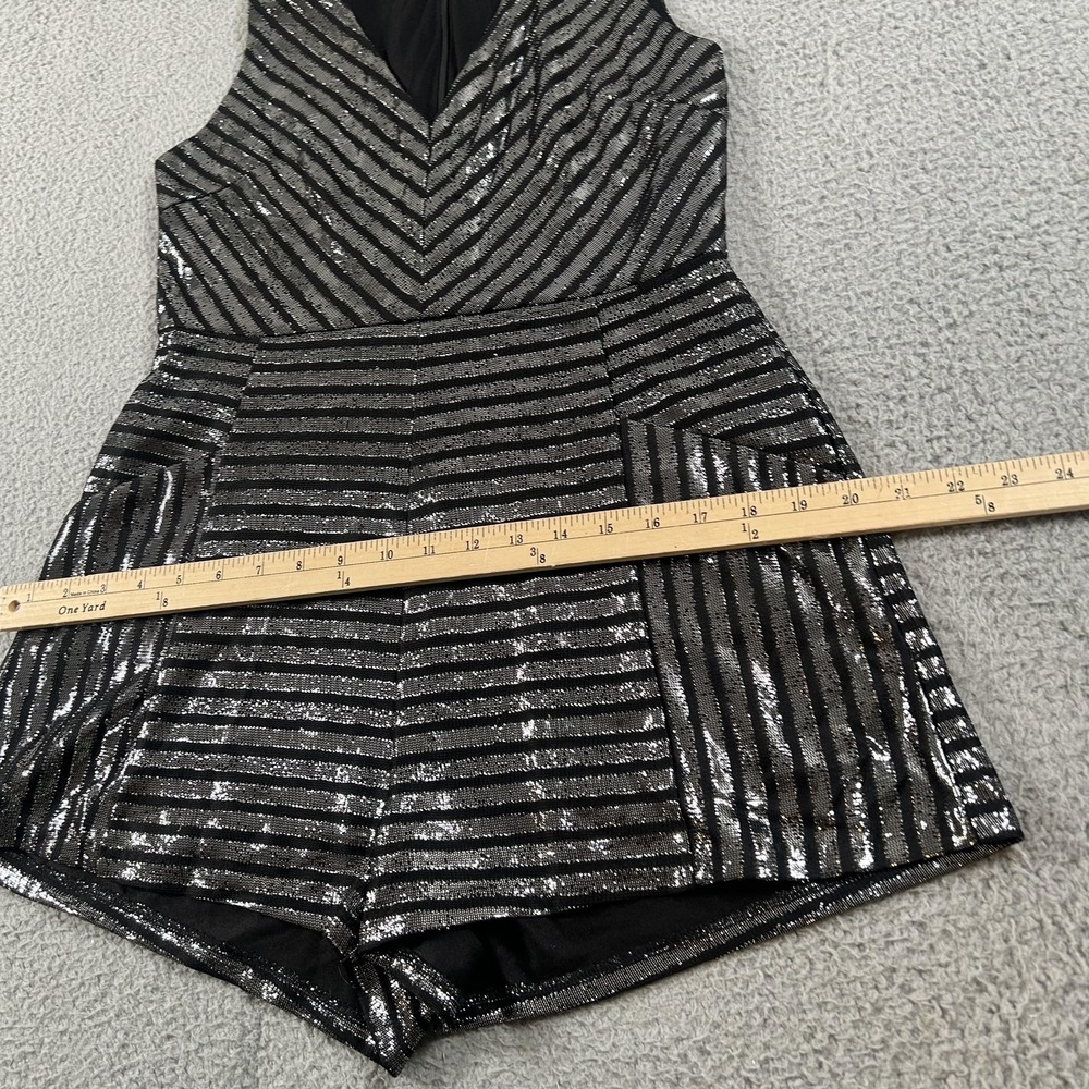 MINKPINK Romper Womens Large Black Metallic Striped Sleeveless Party IM15F2061 - Picture 13 of 16